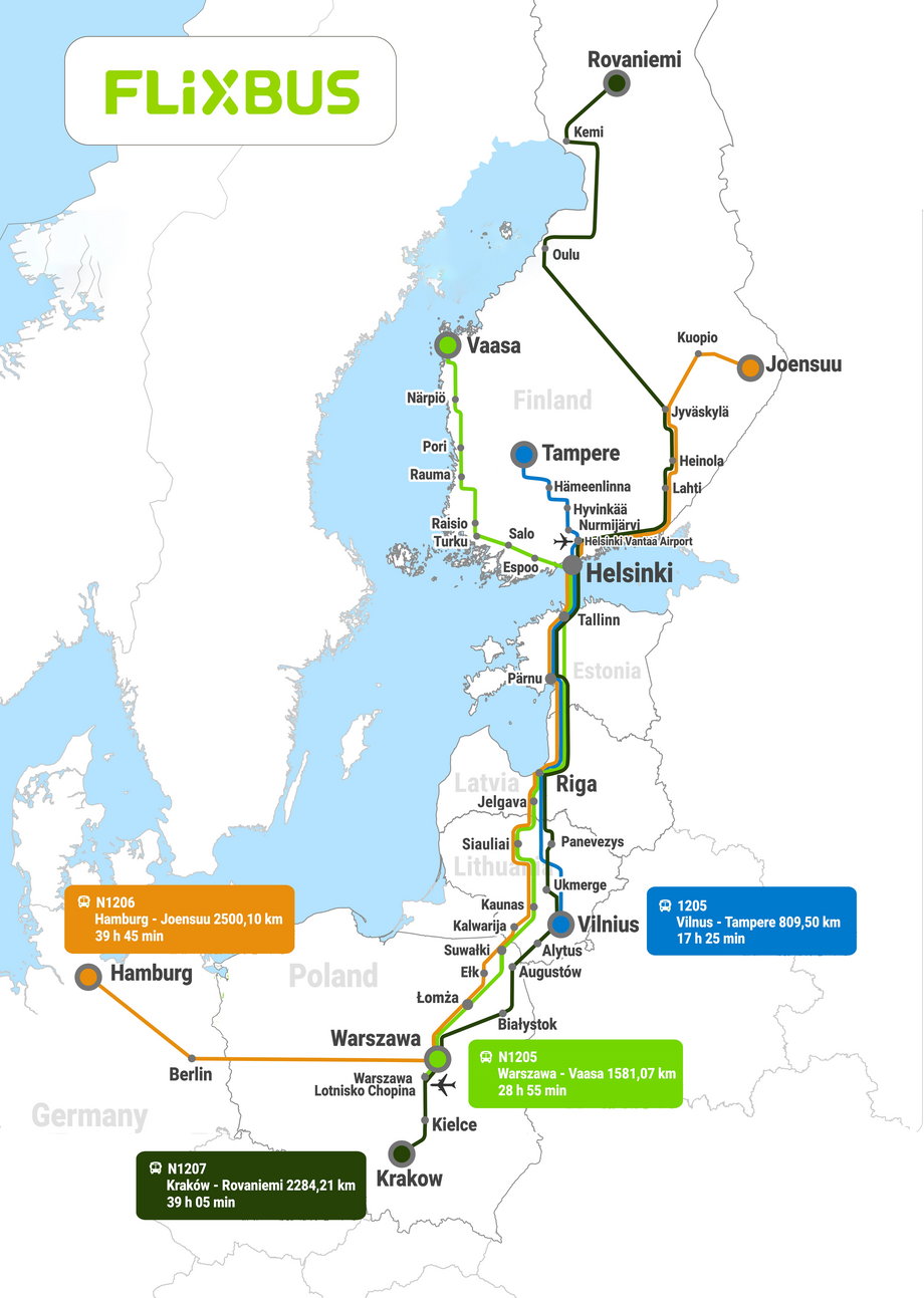 Mapa połączeń do Finlandii