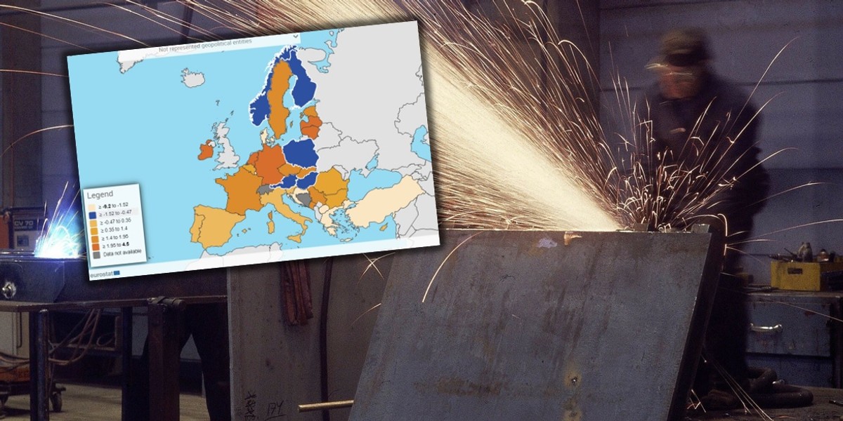 Mapa pokazuje zmiany produkcji przemysłowej w ciągu miesiąca (zdjęcie ilustracyjne)