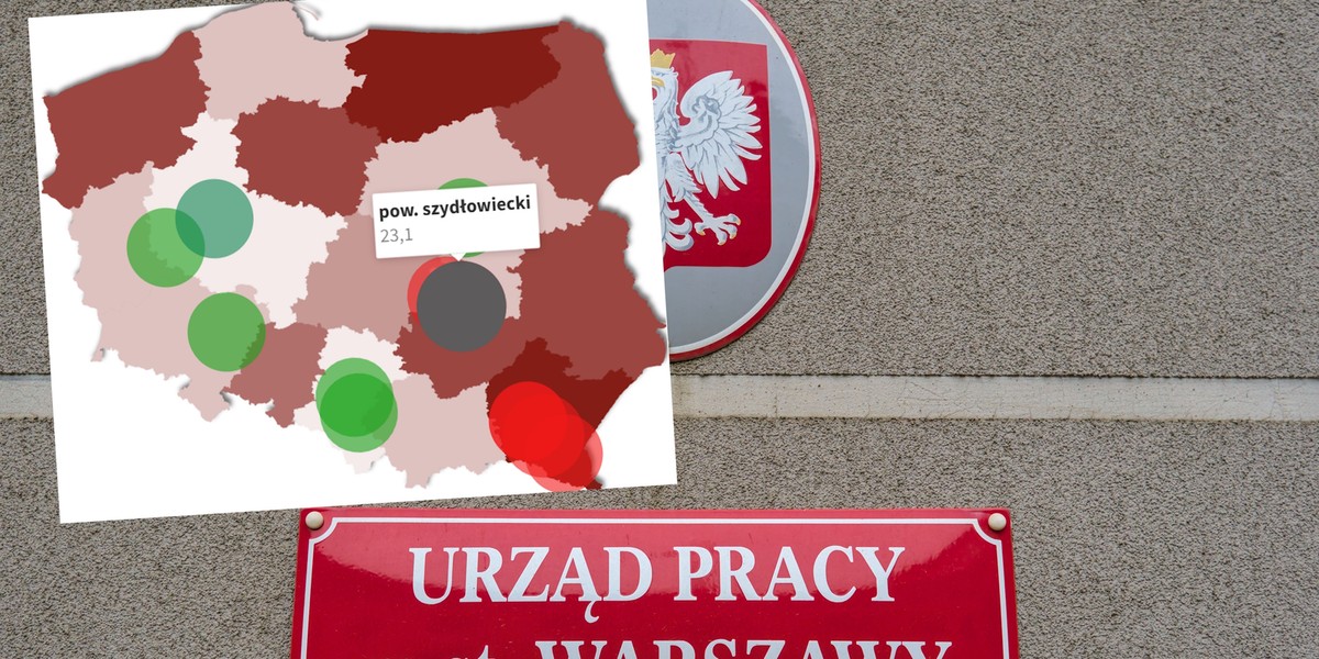 Na mapie najwyższego bezrobocia dominuje Polska południowo-wschodnia