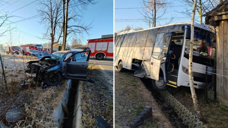 Autobus szkolny zderzył się z samochodem, jedna osoba trafiła do szpitala - INFBusiness