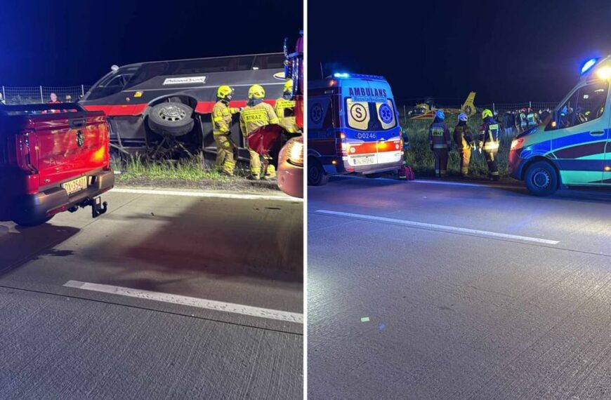 Wypadek autobusu na A4. Na pokładzie 50 cudzoziemców