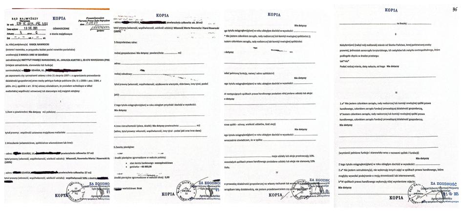 „Karol Nawrocki i jego małżonka są właścicielami dwóch apartamentów. Konsekwentnie uwzględniał ten szczegół w swoich deklaracjach majątkowych” – oświadczył rzecznik kampanii Karola Nawrockiego, publikując swoją deklarację majątkową na platformie X. Istnieje oświadczenie majątkowe Karola Nawrockiego. „On i jego żona posiadają dwa mieszkania” - INFBusiness