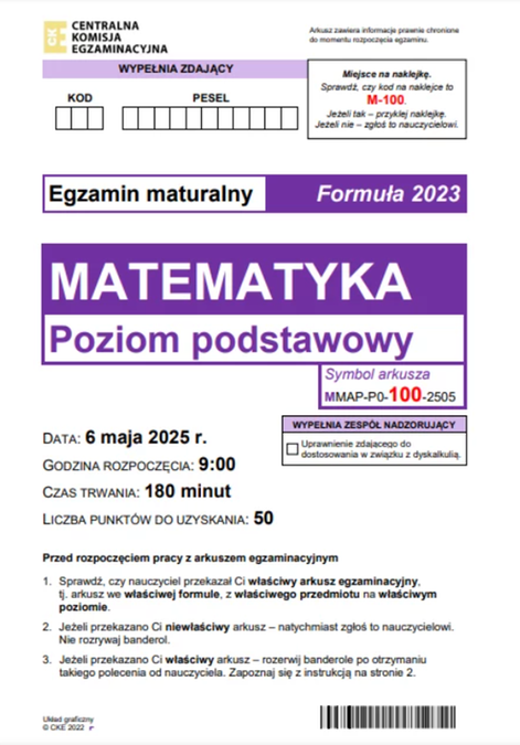 Matura z matematyki 2025 poziom podstawowy Matura 2025. Matematyka, poziom podstawowy. Arkusz CKE - strona 1