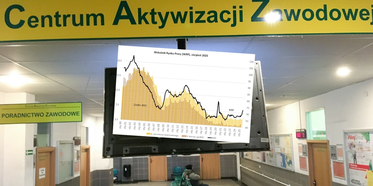 Wskaźnik rynku pracy śledzony przez analityków BIEC od pięciu miesięcy z rzędu wykazuje tendencję wzrostową, odzwierciedlając rosnące wyzwania dla pracowników i potencjalny wzrost bezrobocia. Na ten trend wpływają trzy główne czynniki. Wykres WRP (zdjęcie poglądowe)