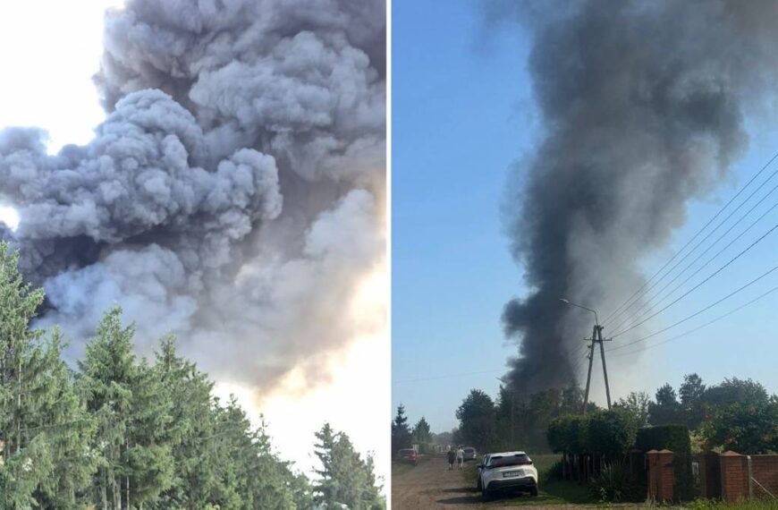 Pożar w hali pod Ciechocinkiem. Duża kolumna dymu i pilny apel burmistrza.