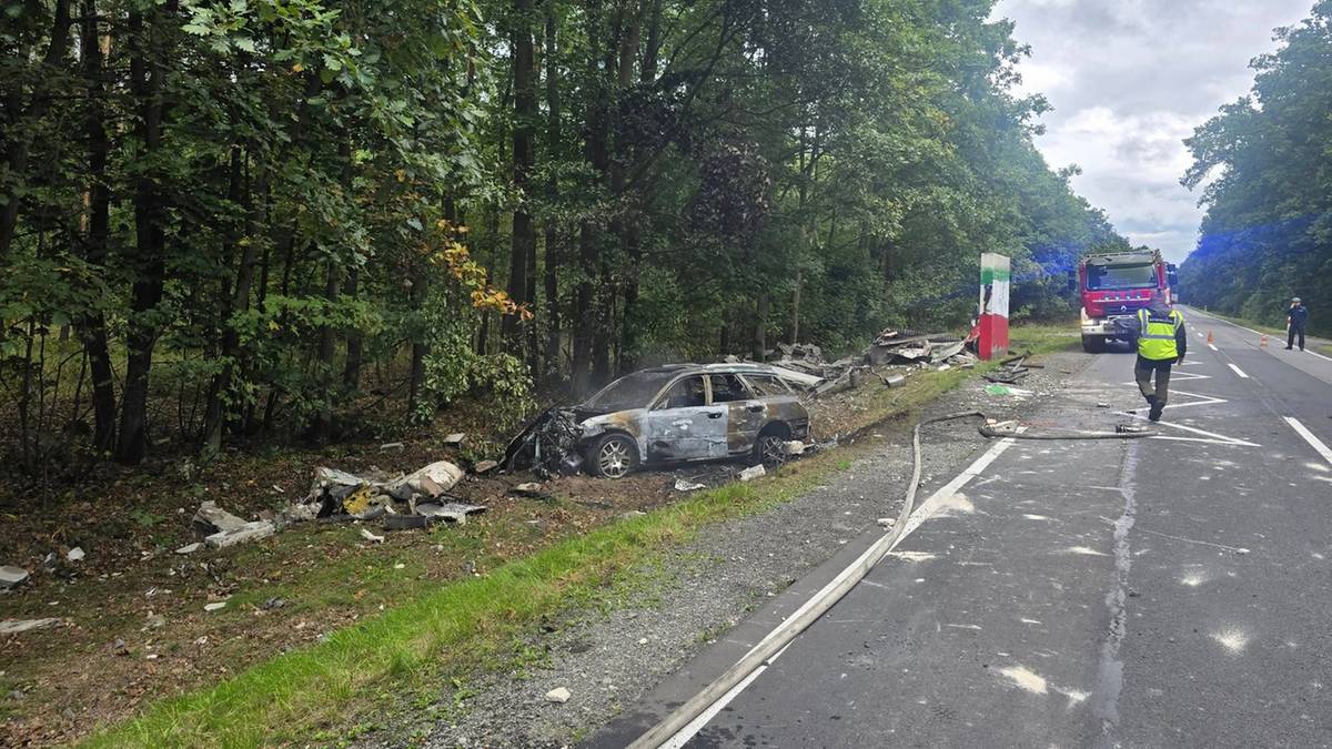 Tragiczny wypadek na Dolnym Śląsku. Samochód stanął w płomieniach.