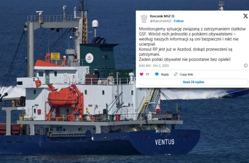 Flotylla z Polakami na pokładzie zajęta przez Izrael. Nowe oświadczenie Ministerstwa Spraw…