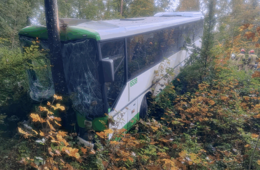 Autobus rozbił się w okolicach Pucka. Sześciu poszkodowanych.