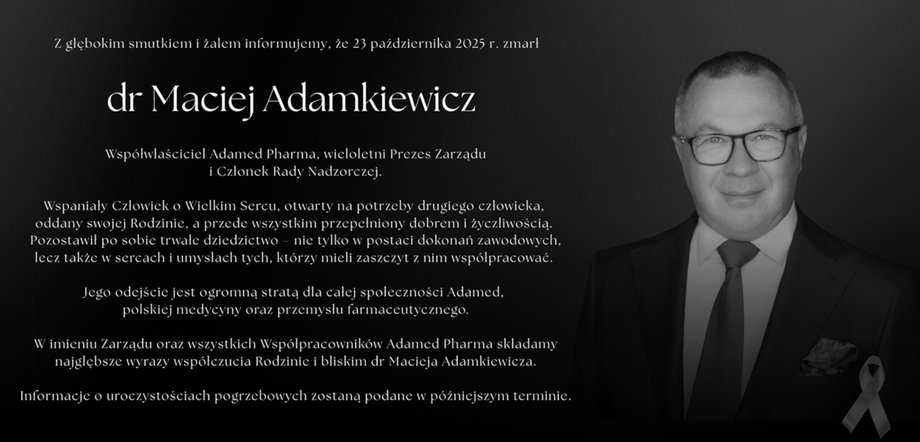 Maciej Adamkiewicz nie żyje. Komunikat ze strony spółki Adamed