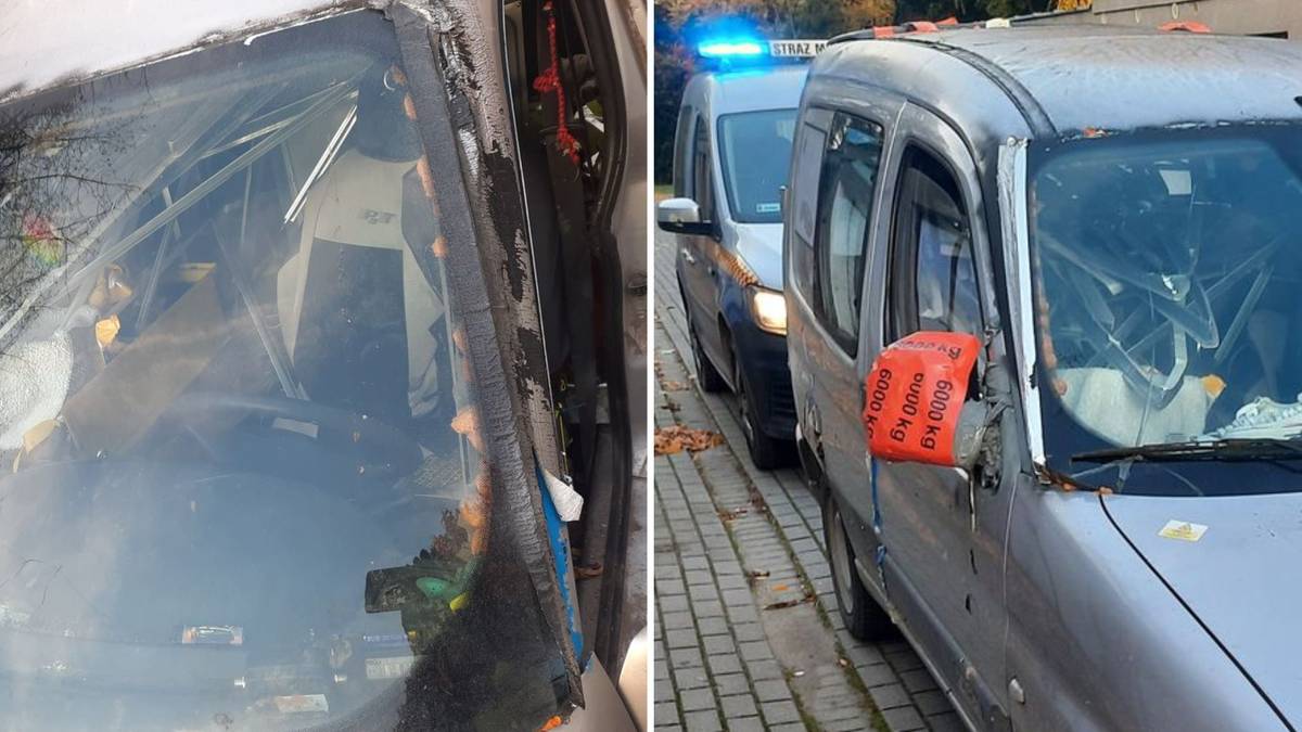 Szyba przednia od innego samochodu, brakujące pozostałe szyby, drzwi blokowane na zasuwy, lusterka umocowane za pomocą taśmy, a pokrywa bagażnika zabezpieczona elastyczną linką - tak wyglądał pojazd, którym zamierzał wyjechać na drogę mieszkaniec Poznania. Przejazd udaremnili mu funkcjonariusze straży miejskiej. Mężczyzna otrzymał wysoką grzywnę. Chciał nim wyjechać na drogę. Strażnicy miejscy nie mogli w to uwierzyć