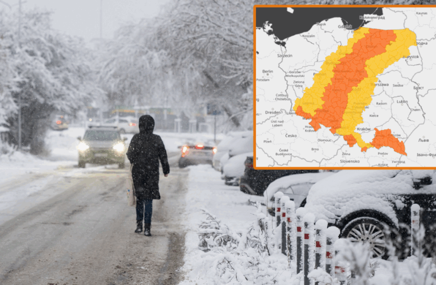 Śnieżne opady nad Polską. IMGW ostrzega w dziewięciu województwach