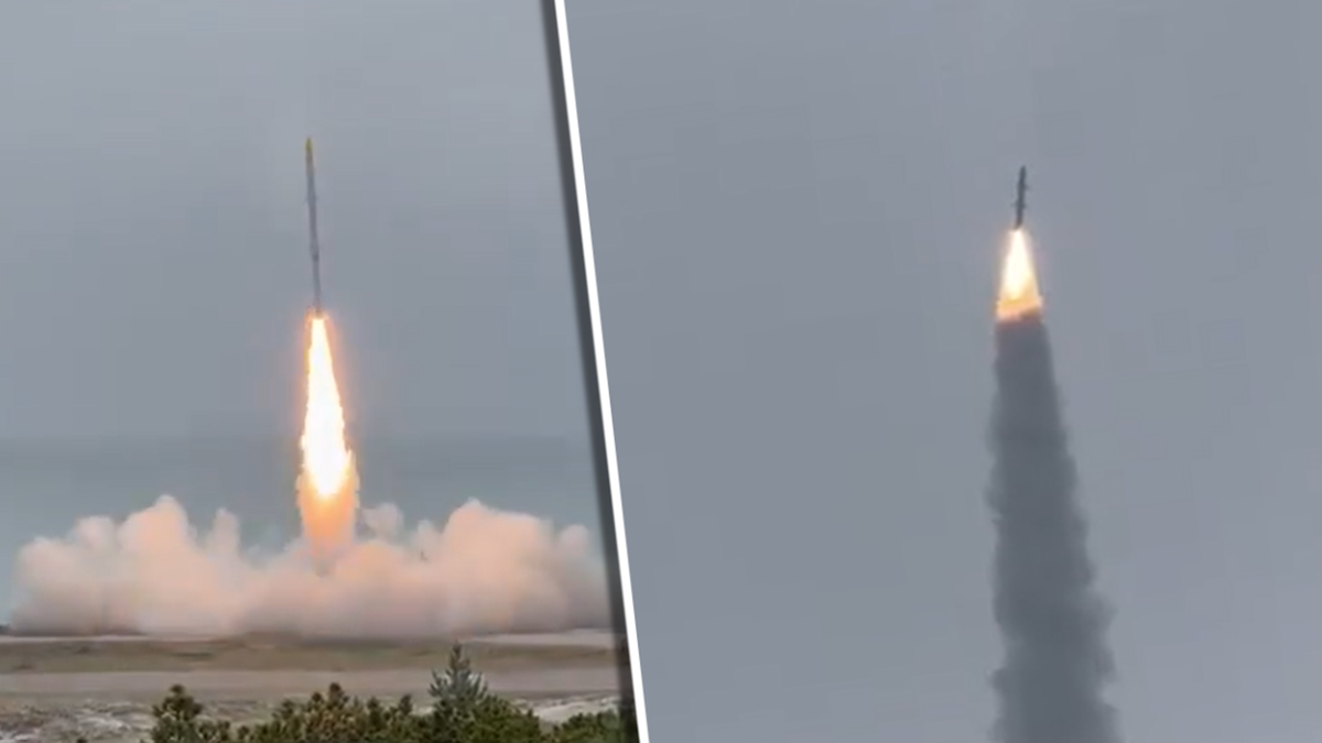 Na Centralnym Poligonie Sił Powietrznych w Ustce przeprowadzono udany sprawdzian polskiej, trójsegmentowej rakiety suborbitalnej - poinformował Cezary Tomczyk. Wiceminister obrony podkreślił, że rakieta osiągnęła wszelkie wyznaczone cele i uniosła się na wysokość 65 kilometrów. Trójstopniowa rakieta suborbitalna startuje, unosząc się w powietrze z płomieniem i smugą dymu.