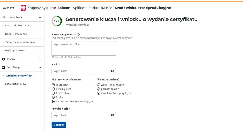 Wniosek o certyfikat