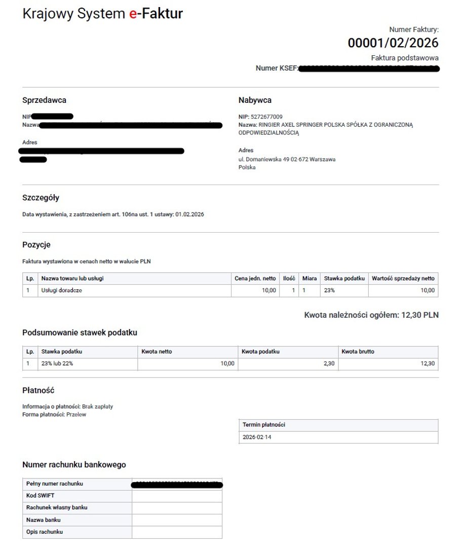 Wizualizacja e-faktury z KSeF