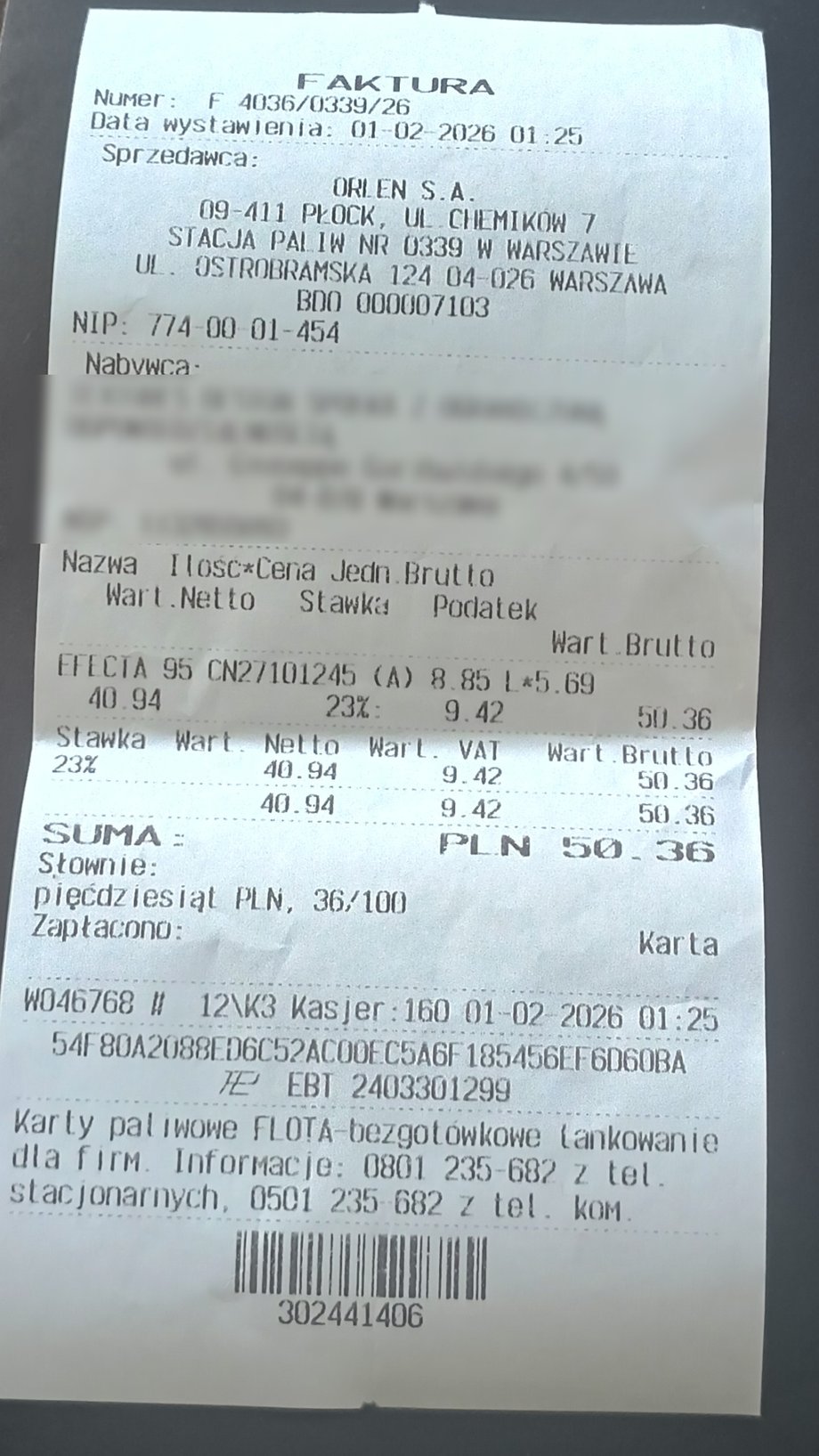 Faktura z kasy fiskalnej