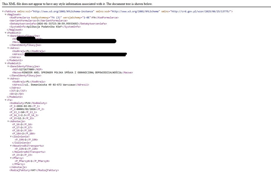 E-faktura w formacie xml