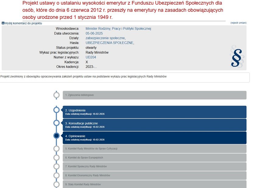 Projekt UD204 w Rządowym Procesie Legislacyjnym