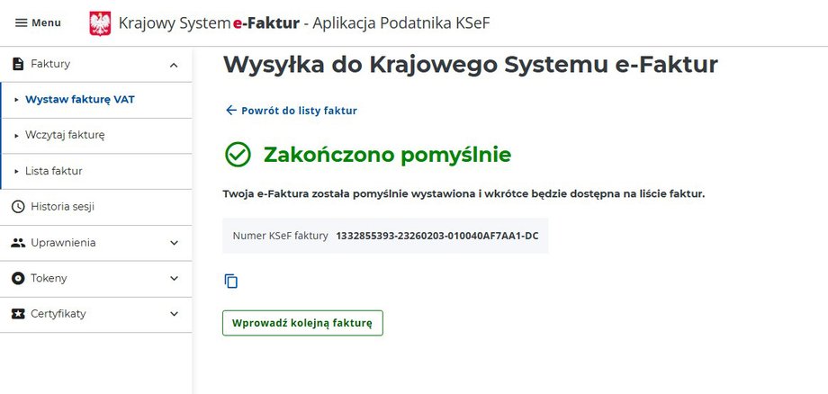 Faktura w KSeF została wystawiona