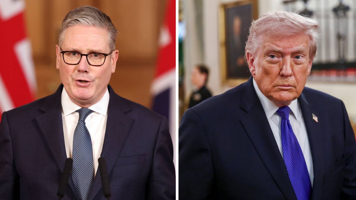 Dwa portrety polityk&oacute;w: po lewej Keir Starmer, po prawej Donald Trump.