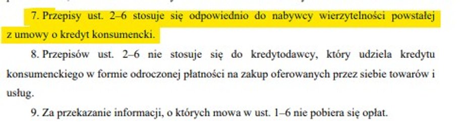 Art. 43 ust 7 projektu dotyczący nabywców wierzytelności