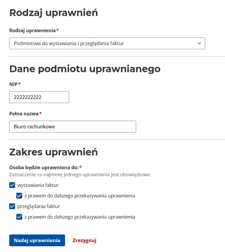 Nadawanie uprawnień - biuru rachunkowemu