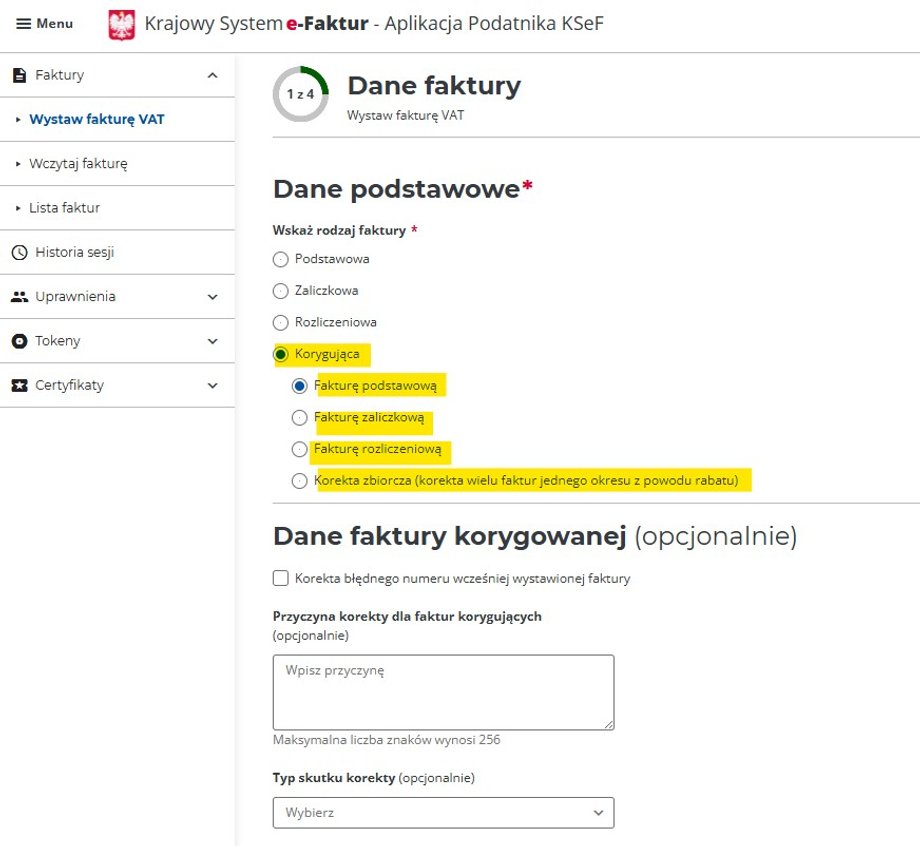 Faktura korygująca w KSeF