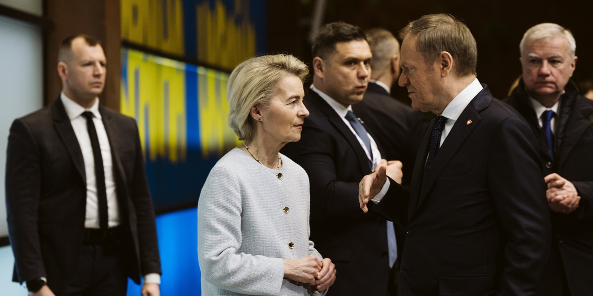 Szefowa Komisji Europejskiej Ursula von der Leyen i premier Donald Tusk. W tym roku negocjacje budżetu UE na lata 2028-2034 wkroczą w decydującą fazę 