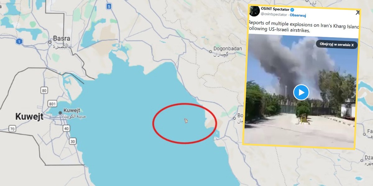 Eksplozje na irańskiej wyspie Chark (fot. X/OSINT Spectator)
