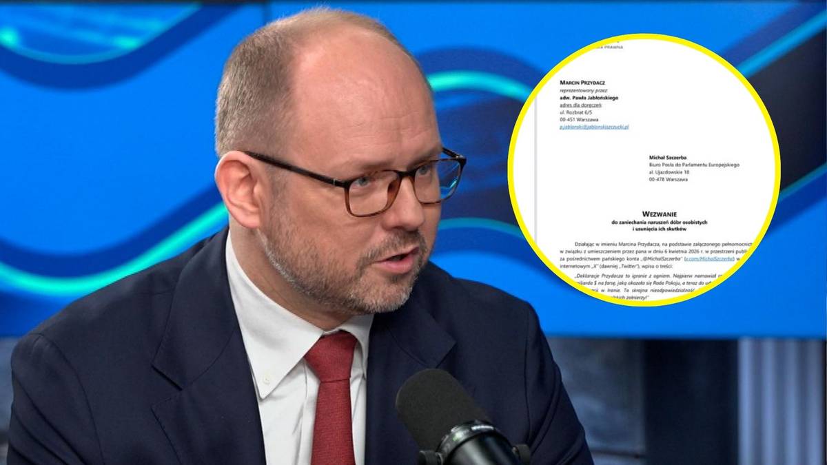 Portret mężczyzny w okularach i garniturze, obok niego widoczny skan dokumentu prawnego.