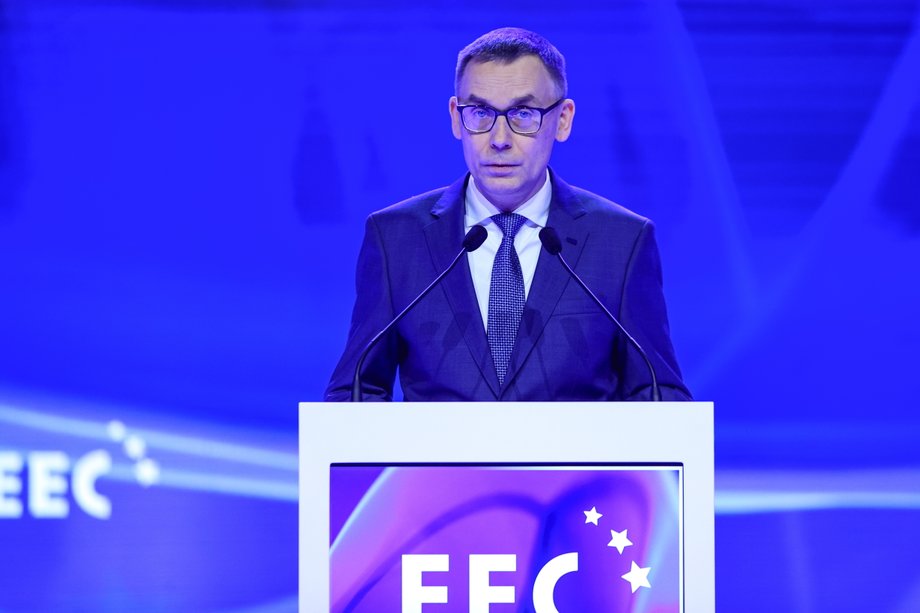 Organizator wydarzenia, prezes i akcjonariusz Grupy PTWP Wojciech Kuśpik podczas pierwszego dnia Europejskiego Kongresu Gospodarczego w Katowicach, kwiecień 2026 