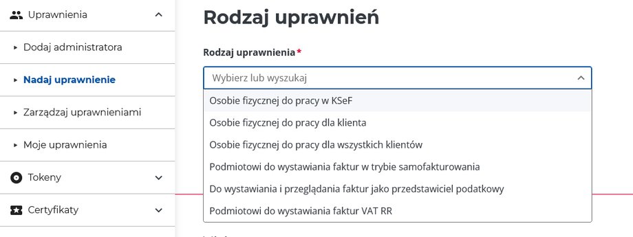 Rodzaje uprawnień w KSeF