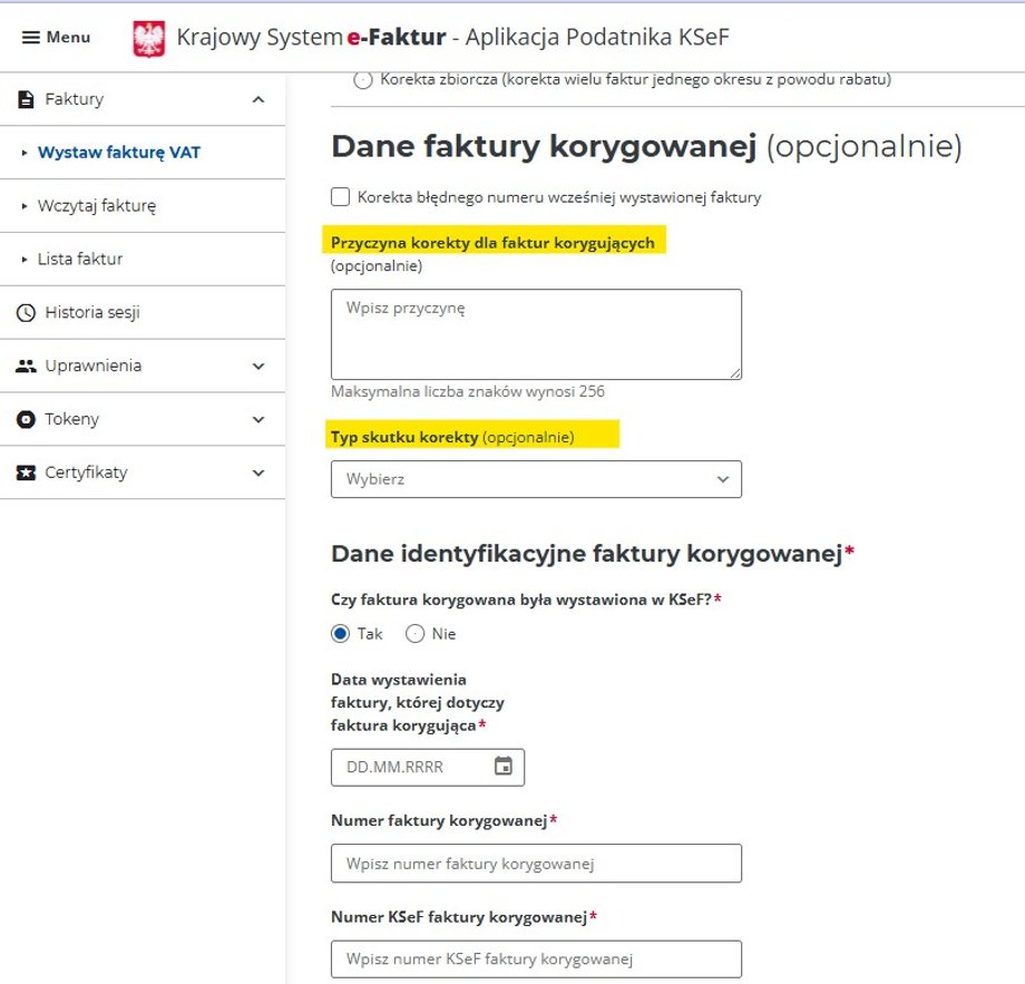 Podanie przyczyny korekty nie jest obowiązkowe