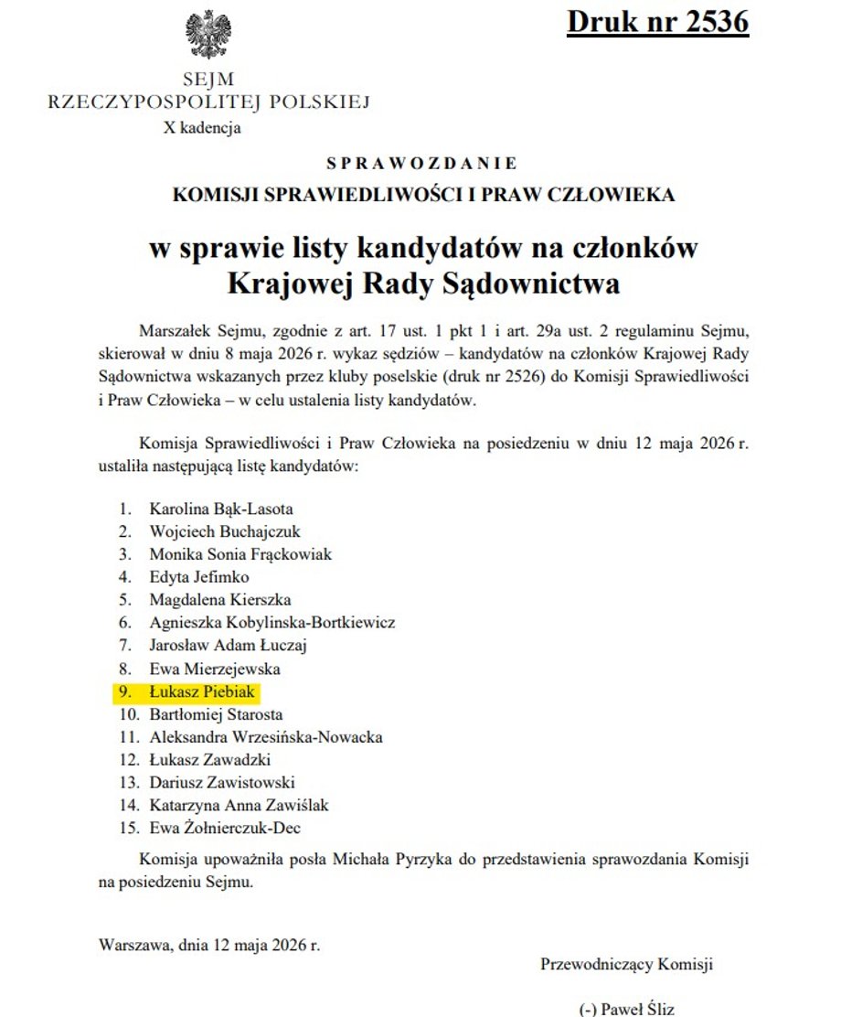 Lista sędziów kandytdatów do KRS