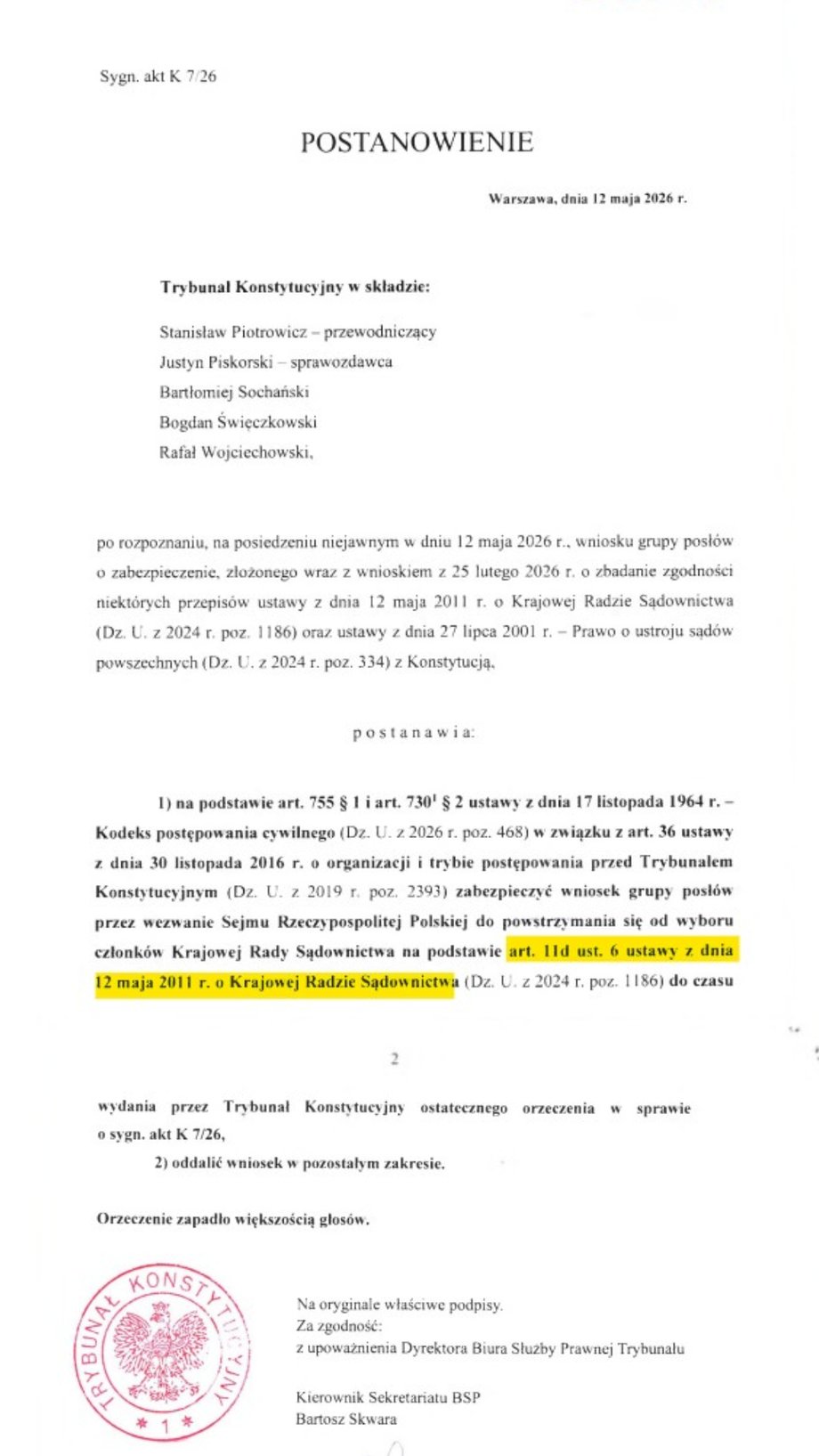 Wybory do KRS. Postanowienie TK o zabezpieczeniu