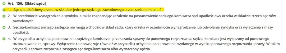 Sąd upadłościowy orzeka głównie w składzie jednoosobowym
