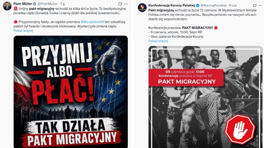 Wpisy polityków PiS i KPP w mediach społecznościowych