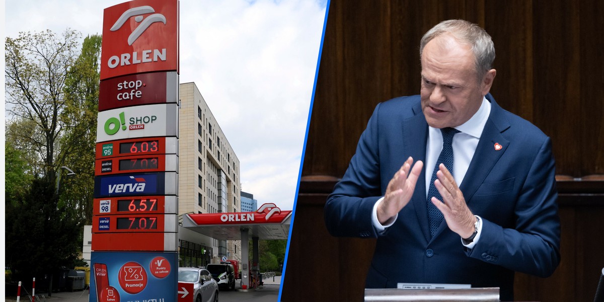 Stacja paliw Orlenu w Warszawie. Premier Donald Tusk