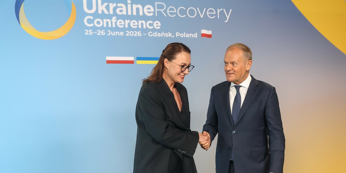 Forum na rzecz Odbudowy Ukrainy w Gdańsku. Na fotografii premier Ukrainy Julia Swyrydenko i premier Polski Donald Tusk