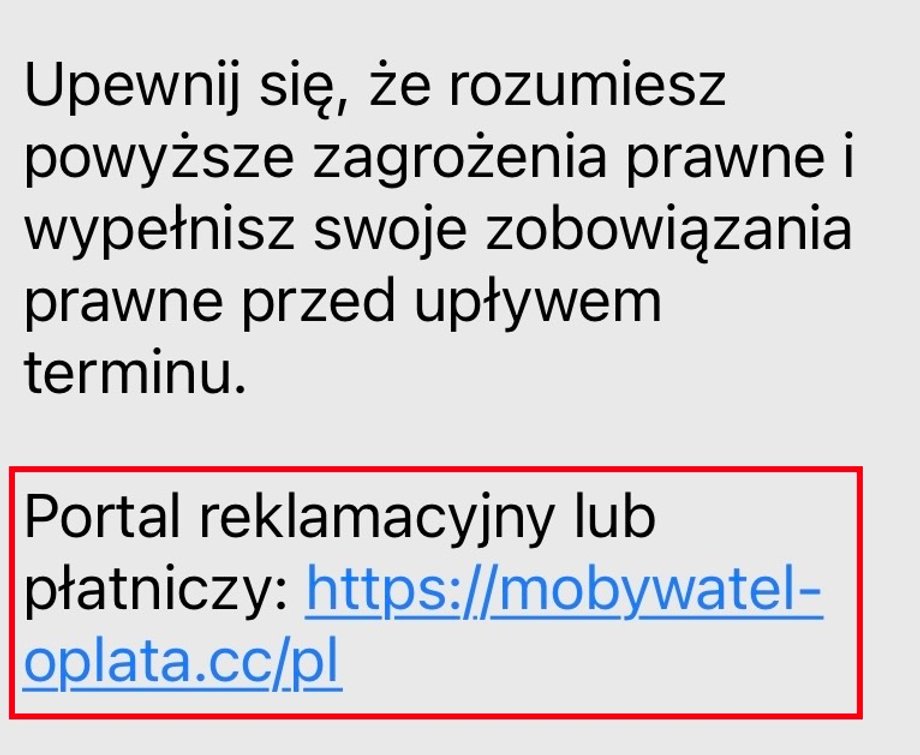 Wiadomość wysłana przez oszusta